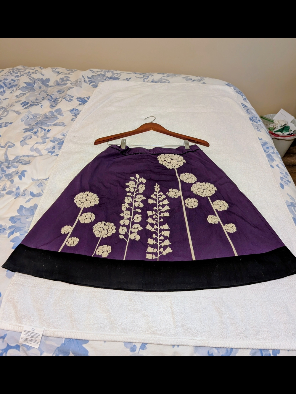 Anthropologie Purple Floral A-Line Skirt with Cream Flower Detail
